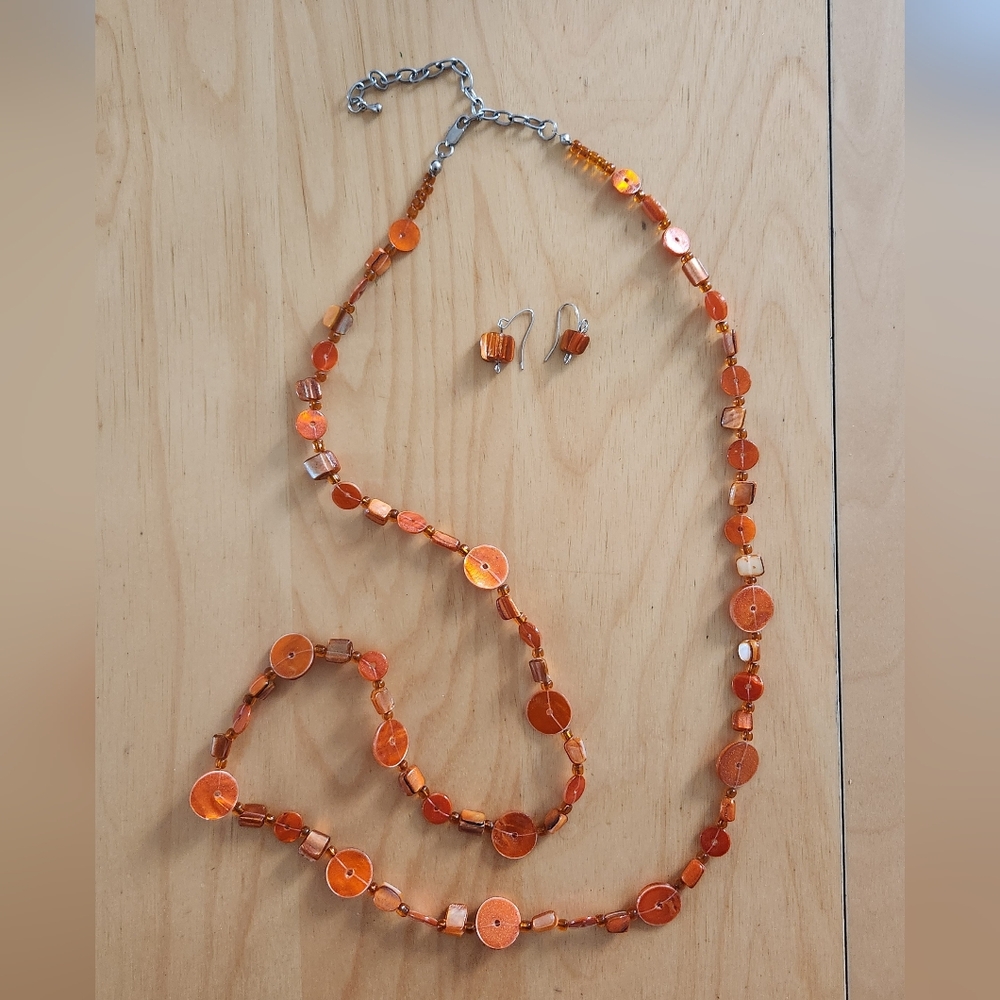 Orange Bead Necklace and Earrings Set - Women Jewelry